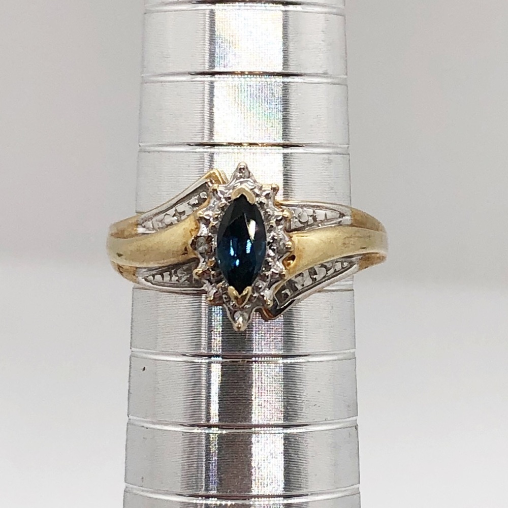 10k yellow gold blue sapphire and diamond chip vintage ring size 6.75 - Picture 7 of 9